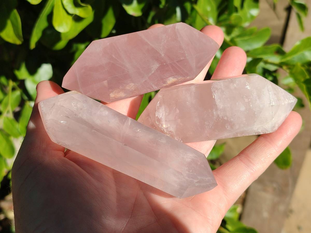 Polished Double Terminated Rose Quartz Points x 12 Madagascar - Toprock Gemstones and Minerals 