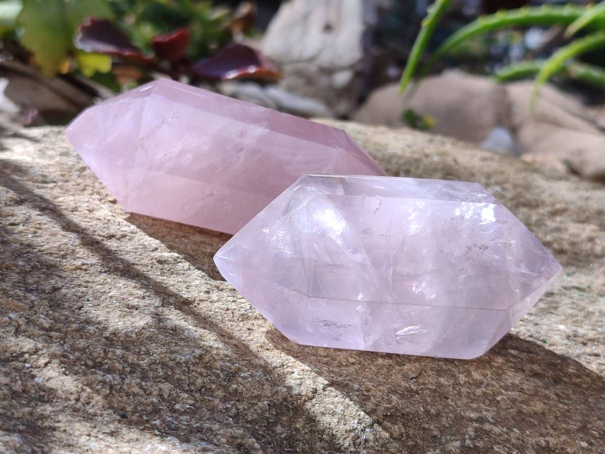 Polished Double Terminated Rose Quartz Points x 12 Madagascar - Toprock Gemstones and Minerals 