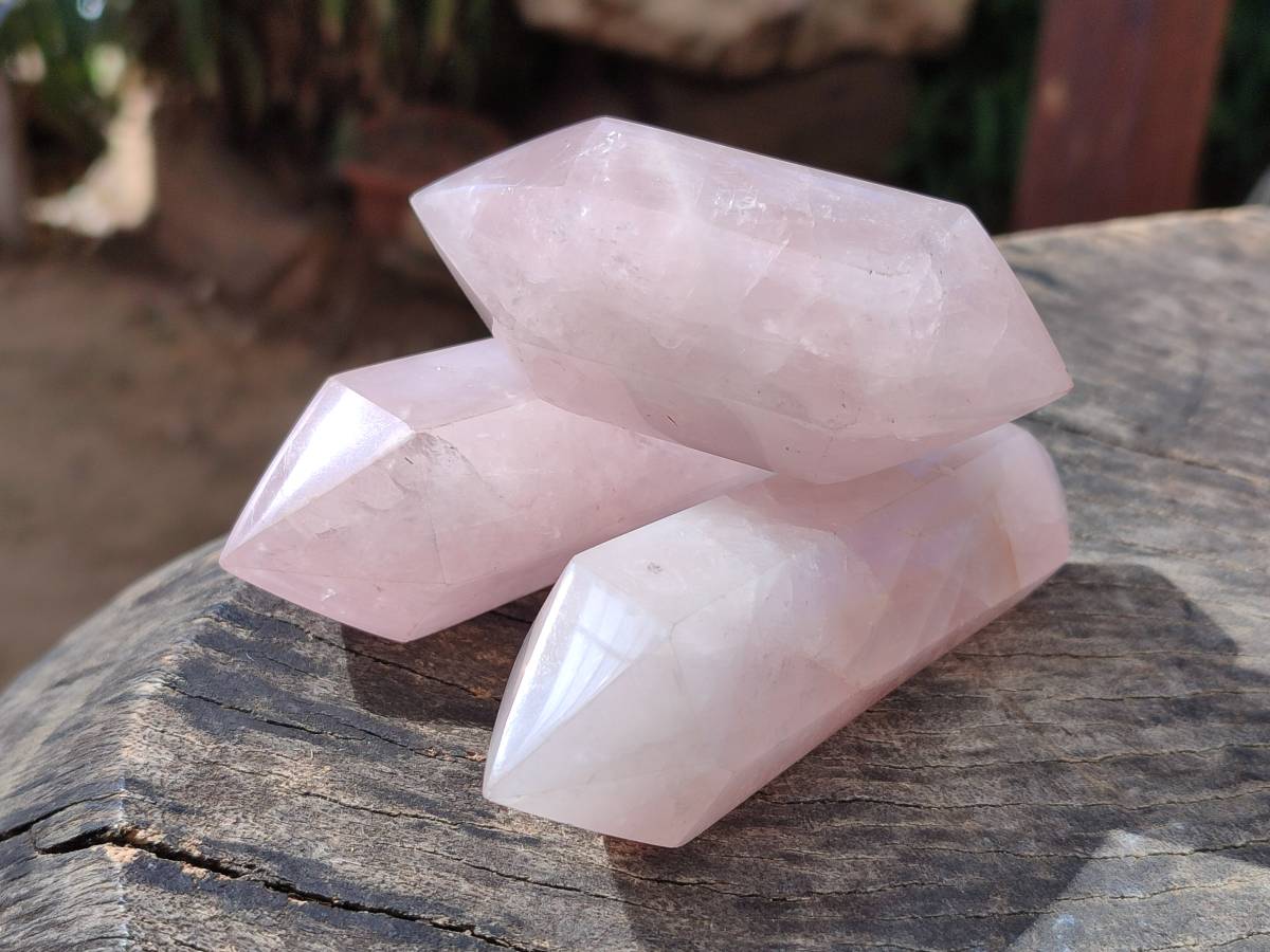 Polished Double Terminated Rose Quartz Points x 12 Madagascar - Toprock Gemstones and Minerals 