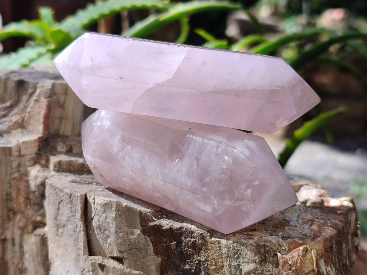 Polished Double Terminated Rose Quartz Points x 12 Madagascar - Toprock Gemstones and Minerals 