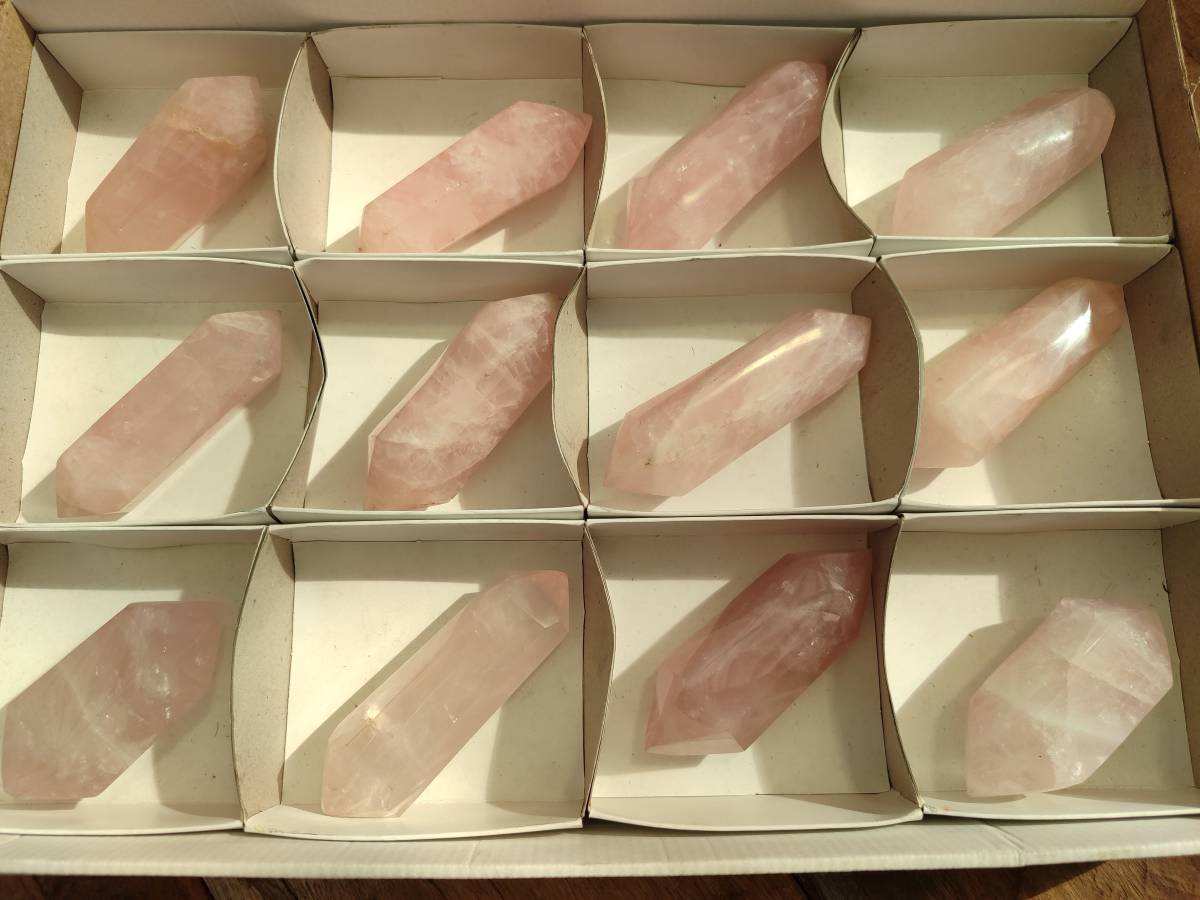 Polished Double Terminated Rose Quartz Points x 12 Madagascar - Toprock Gemstones and Minerals 