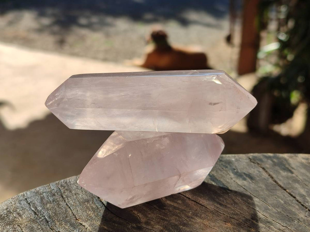 Polished Double Terminated Rose Quartz Points x 12 Madagascar - Toprock Gemstones and Minerals 