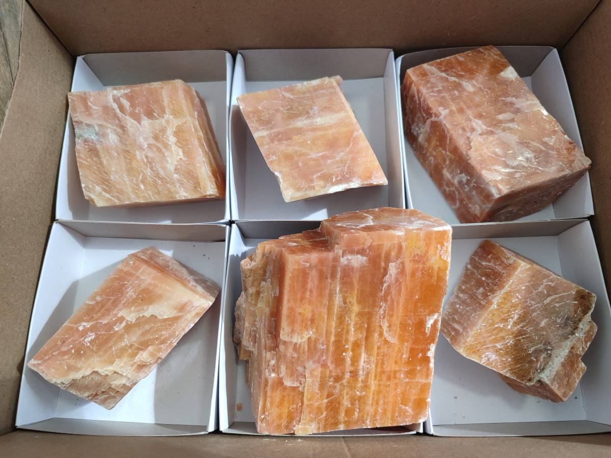 Natural Sunset Orange Calcite Specimens x 6 From Spitzkop, Namibia - Toprock Gemstones and Minerals 