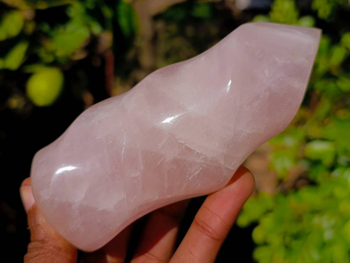 Polished Rose Quartz Flames x 2 Madagascar - Toprock Gemstones and Minerals 