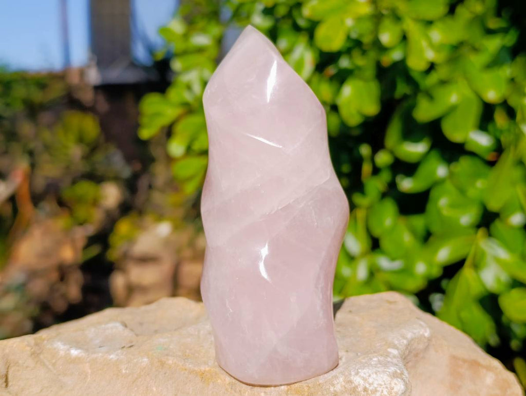 Polished Rose Quartz Flames x 2 Madagascar - Toprock Gemstones and Minerals 