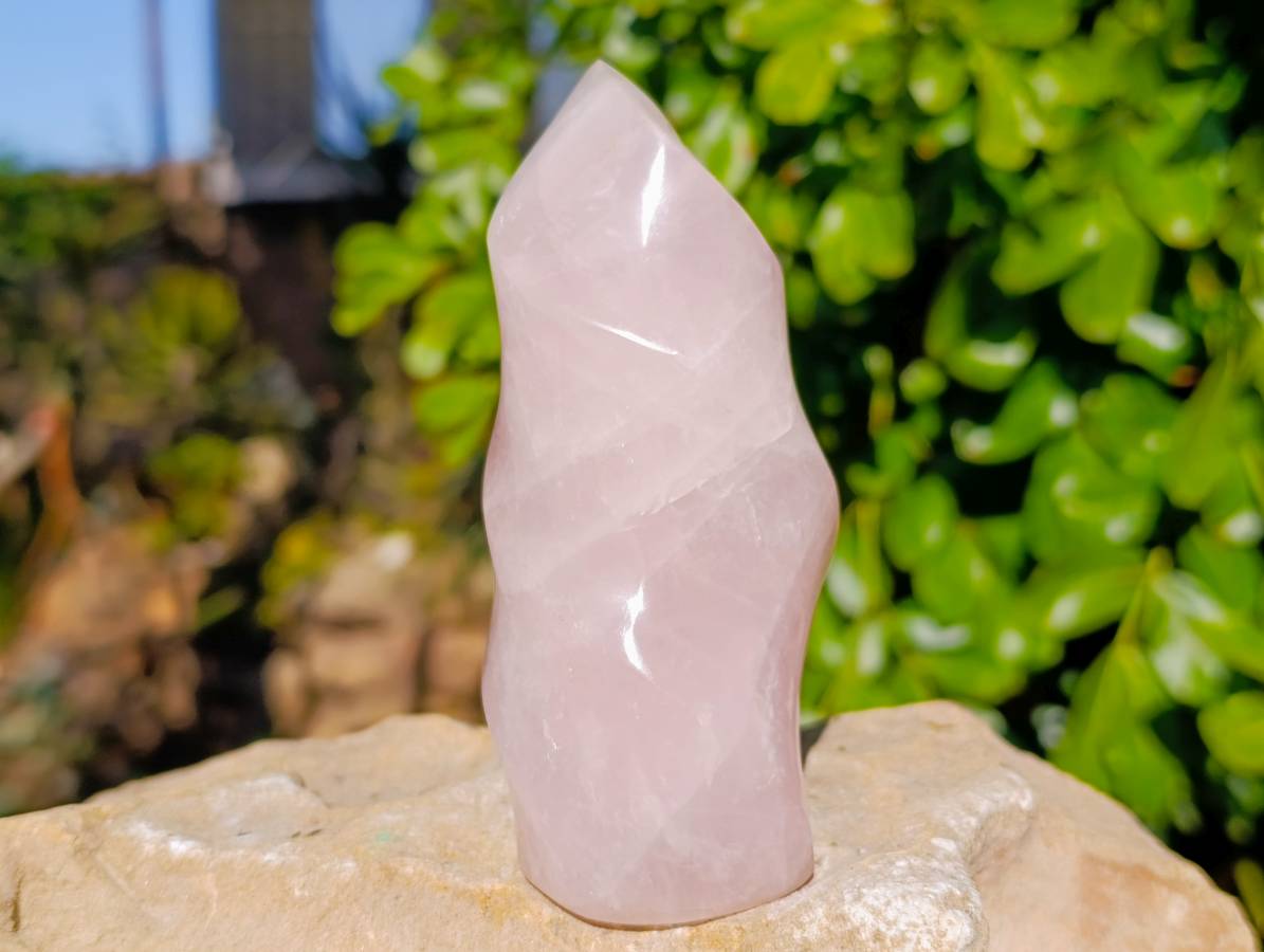 Polished Rose Quartz Flames x 2 Madagascar - Toprock Gemstones and Minerals 