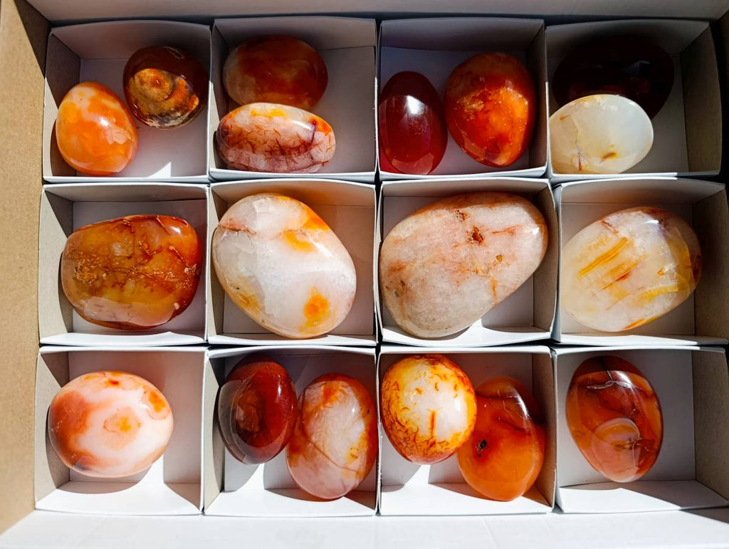 Polished Carnelian Agate Palm Stones x 18 From Madagascar - Toprock Gemstones and Minerals 