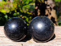 Polished Black Tourmaline Spheres x 2 From Madagascar - Toprock Gemstones and Minerals 