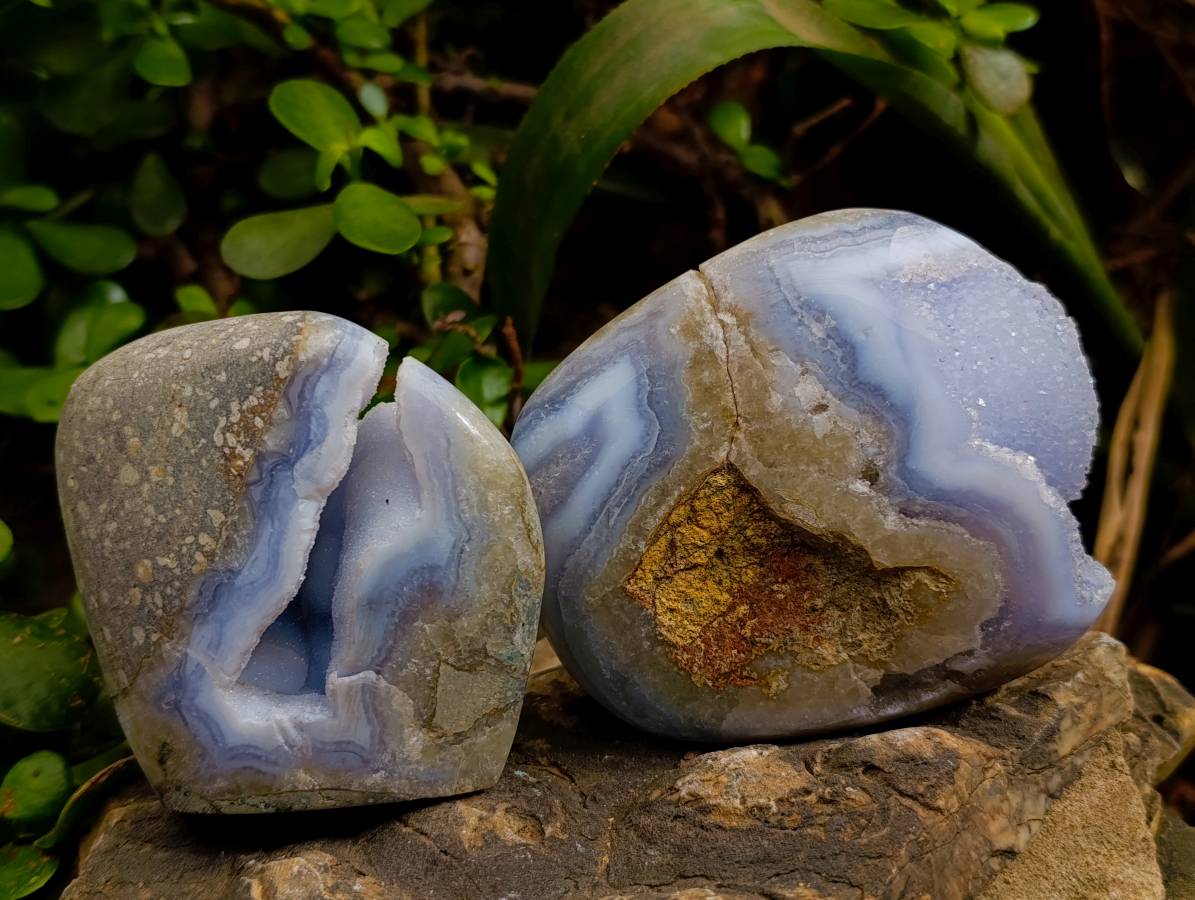 Polished Blue Lace Agate Standing Free Forms x 3 From Malawi - Toprock Gemstones and Minerals 
