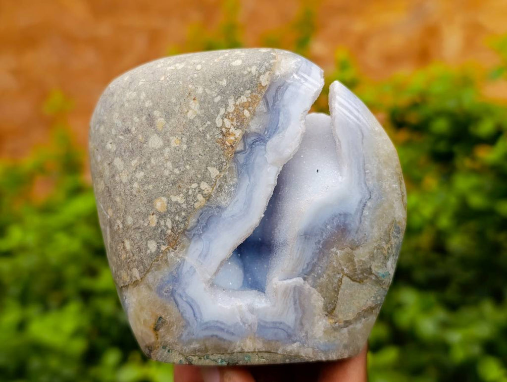 Polished Blue Lace Agate Standing Free Forms x 3 From Malawi - Toprock Gemstones and Minerals 
