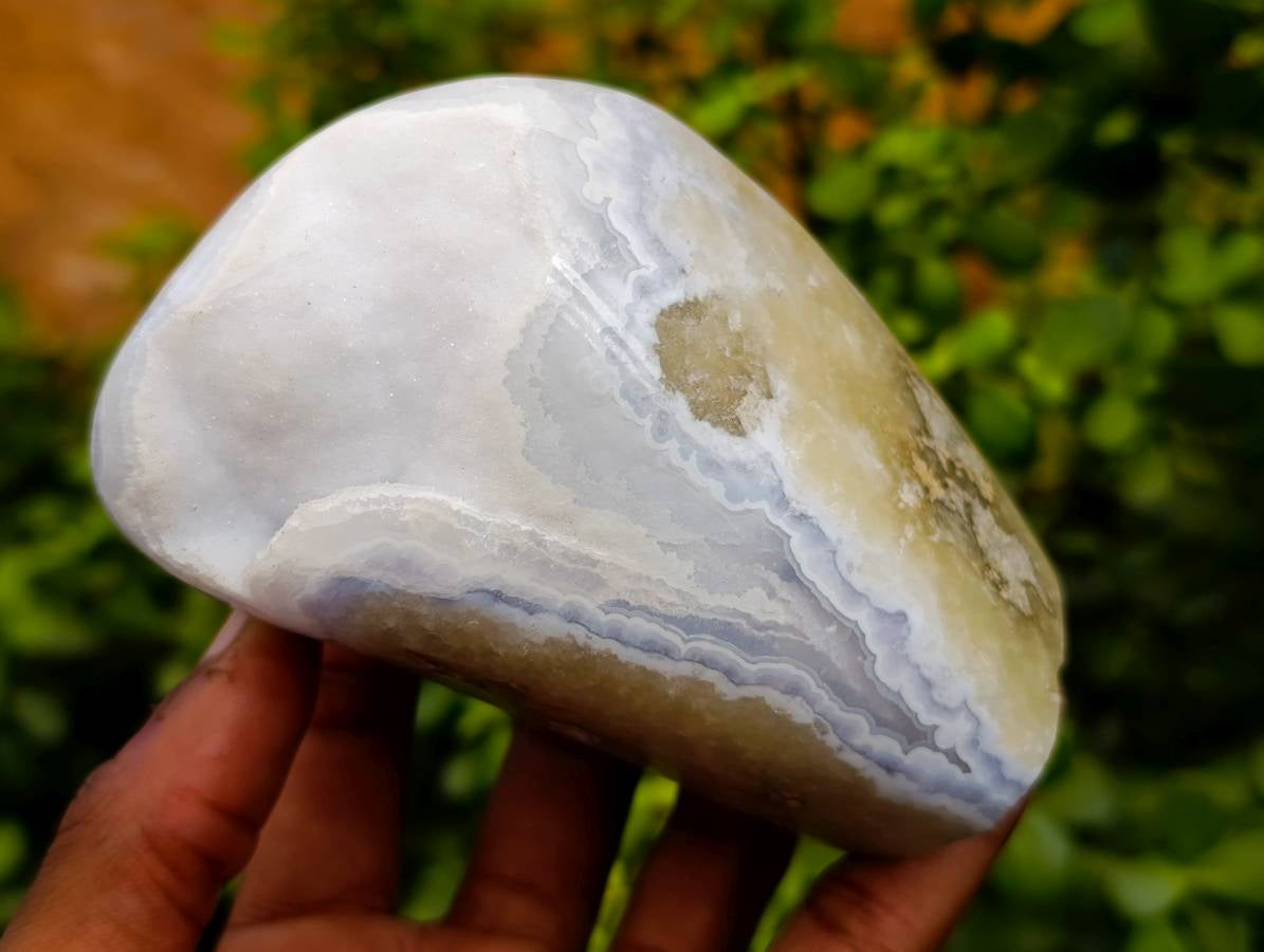 Polished Blue Lace Agate Standing Free Forms x 3 From Malawi - Toprock Gemstones and Minerals 
