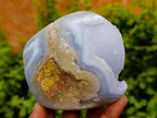Polished Blue Lace Agate Standing Free Forms x 3 From Malawi - Toprock Gemstones and Minerals 