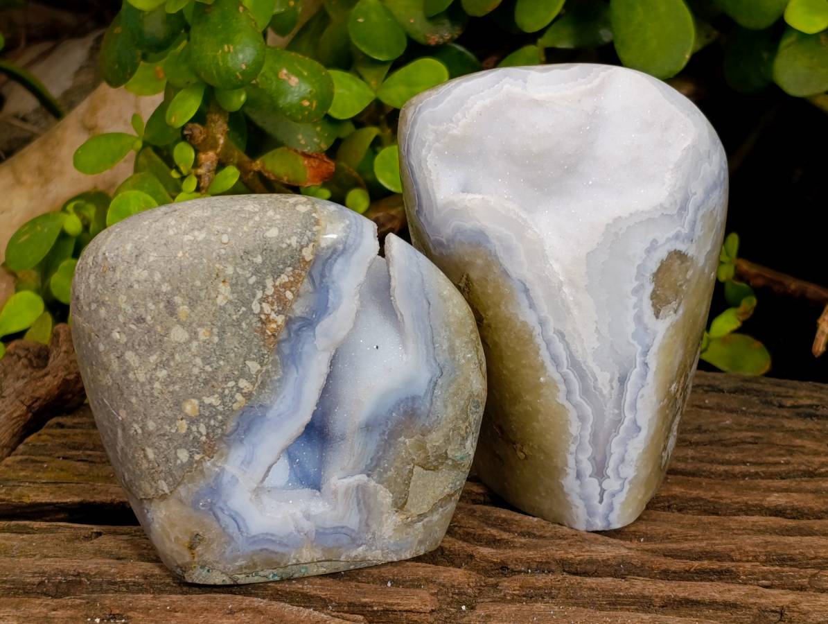 Polished Blue Lace Agate Standing Free Forms x 3 From Malawi - Toprock Gemstones and Minerals 
