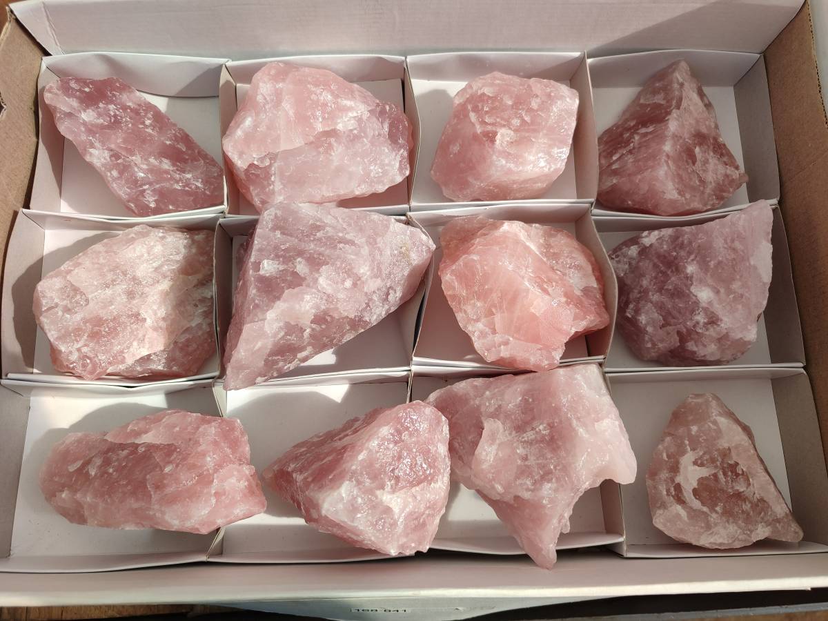 Natural Pink Rose Quartz Cobbed Specimens x 12 From North Cape, South Africa - Toprock Gemstones and Minerals 