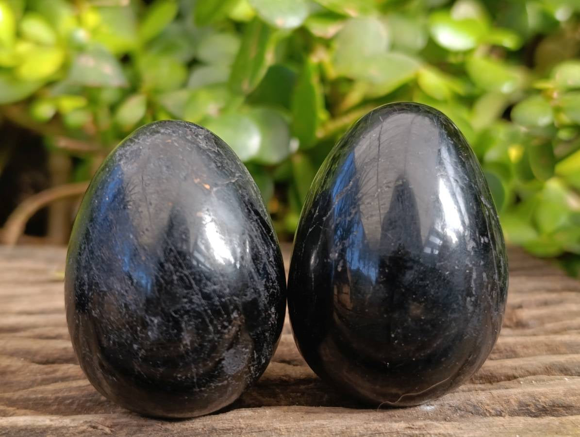 Polished Black Tourmaline Gemstone Eggs x 6 From Madagascar - Toprock Gemstones and Minerals 