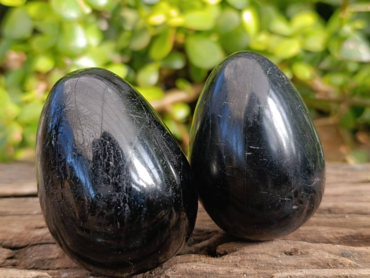 Polished Black Tourmaline Gemstone Eggs x 6 From Madagascar - Toprock Gemstones and Minerals 