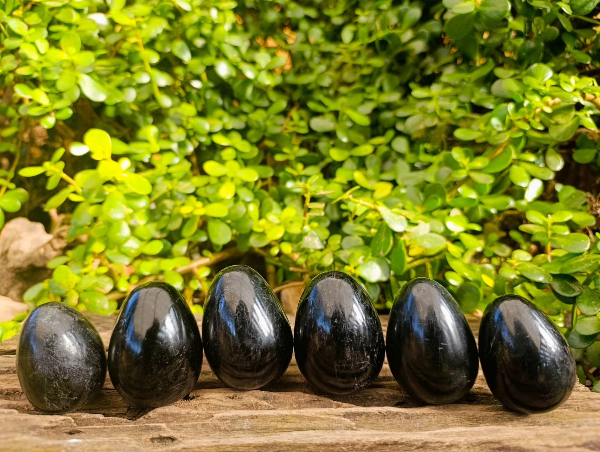 Polished Black Tourmaline Gemstone Eggs x 6 From Madagascar - Toprock Gemstones and Minerals 