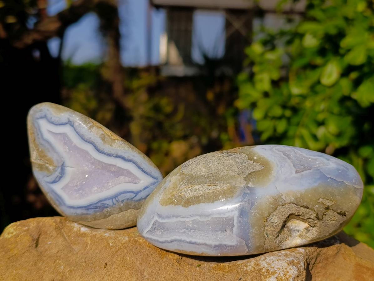 Polished Blue Lace Agate Geodes x 5 From Malawi - Toprock Gemstones and Minerals 