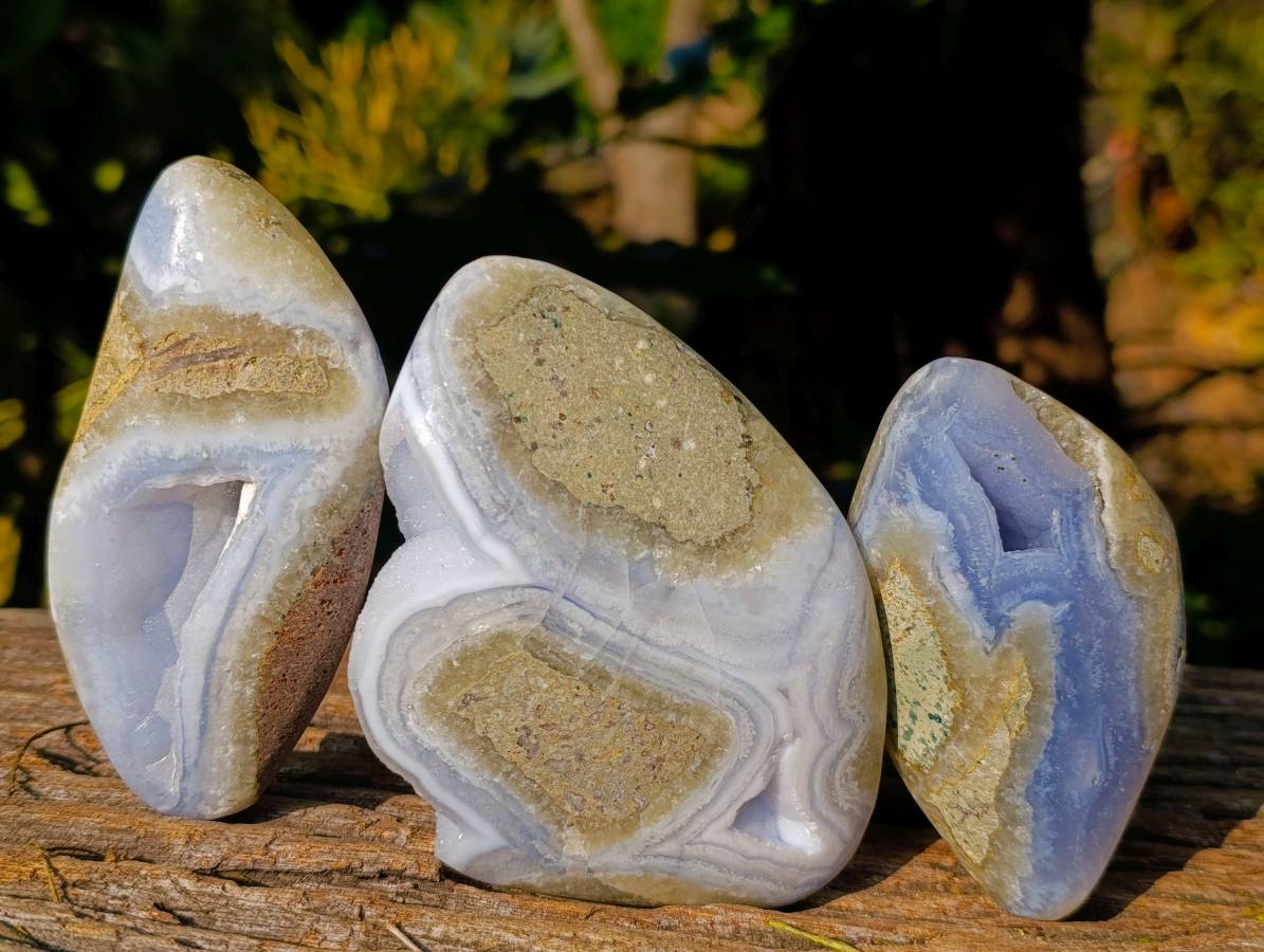 Polished Blue Lace Agate Geodes x 5 From Malawi - Toprock Gemstones and Minerals 