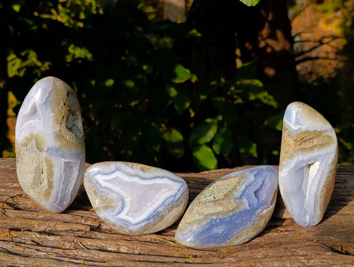 Polished Blue Lace Agate Geodes x 5 From Malawi - Toprock Gemstones and Minerals 