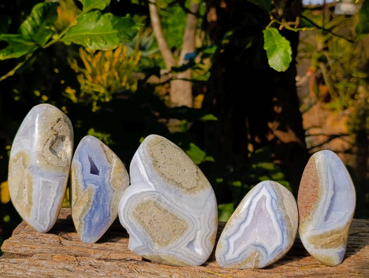 Polished Blue Lace Agate Geodes x 5 From Malawi - Toprock Gemstones and Minerals 