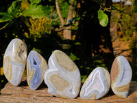 Polished Blue Lace Agate Geodes x 5 From Malawi