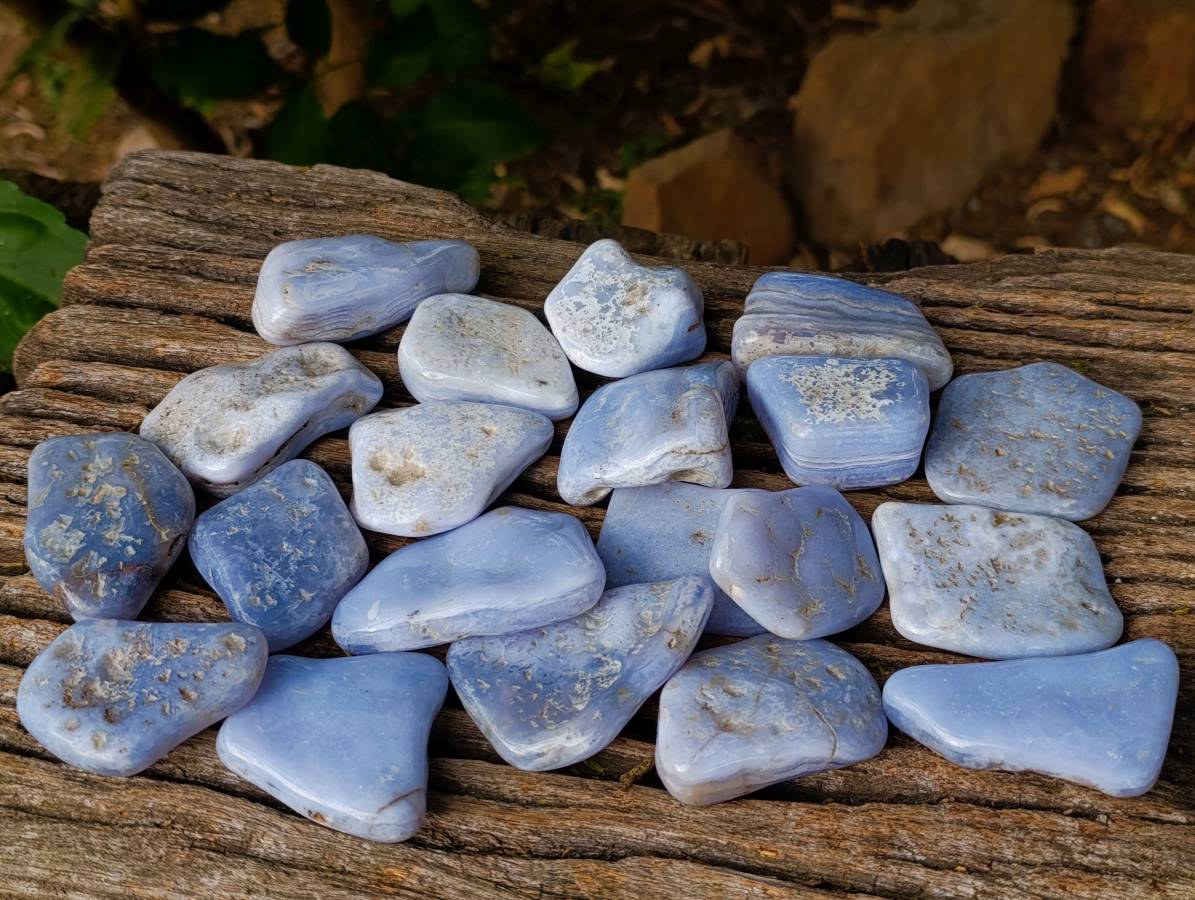 Polished Blue Lace Agate Tumbled Stones x 20 From Malawi - Toprock Gemstones and Minerals 