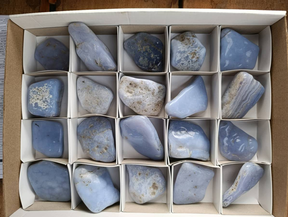 Polished Blue Lace Agate Tumbled Stones x 20 From Malawi - Toprock Gemstones and Minerals 