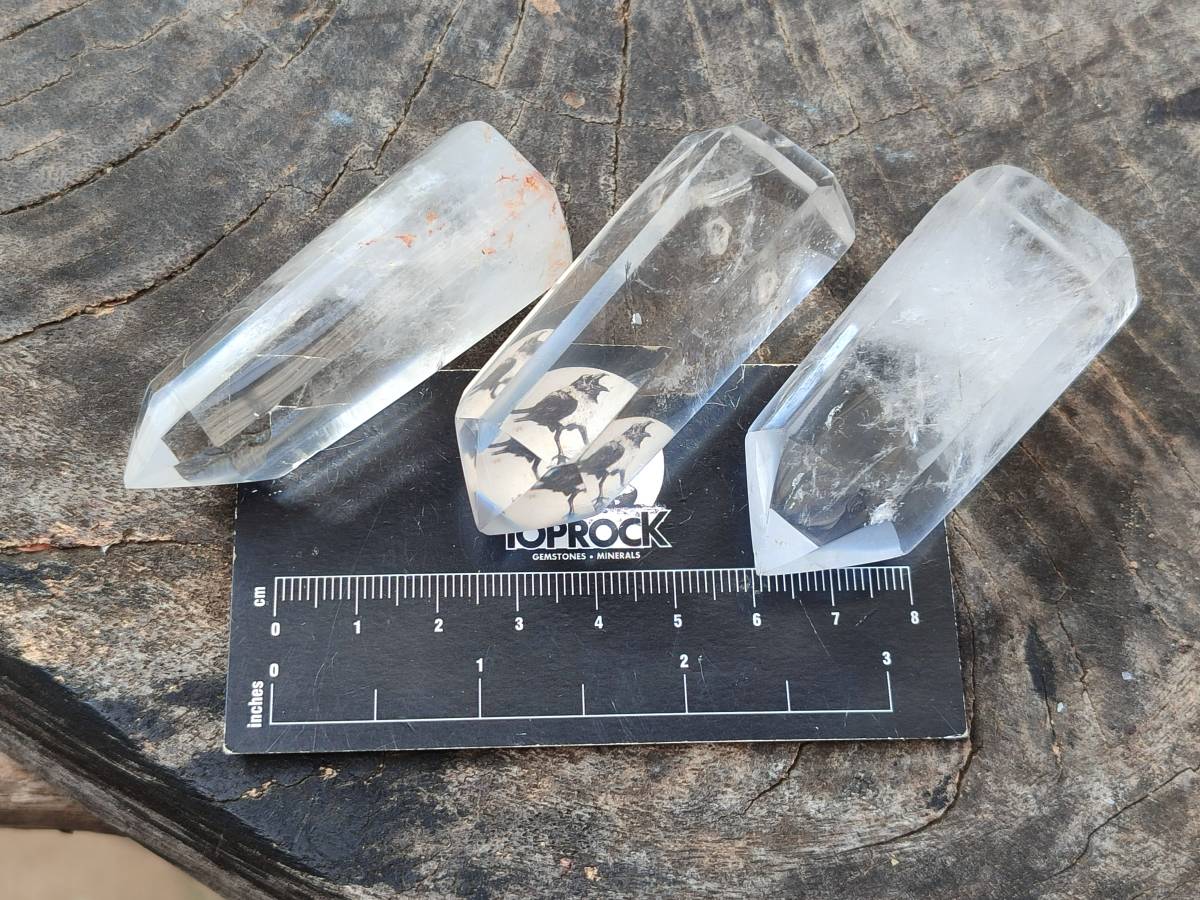 Polished Clear and Smokey Phantom Quartz Crystals with Rainbow Veils x 24 From Madagascar - Toprock Gemstones and Minerals 