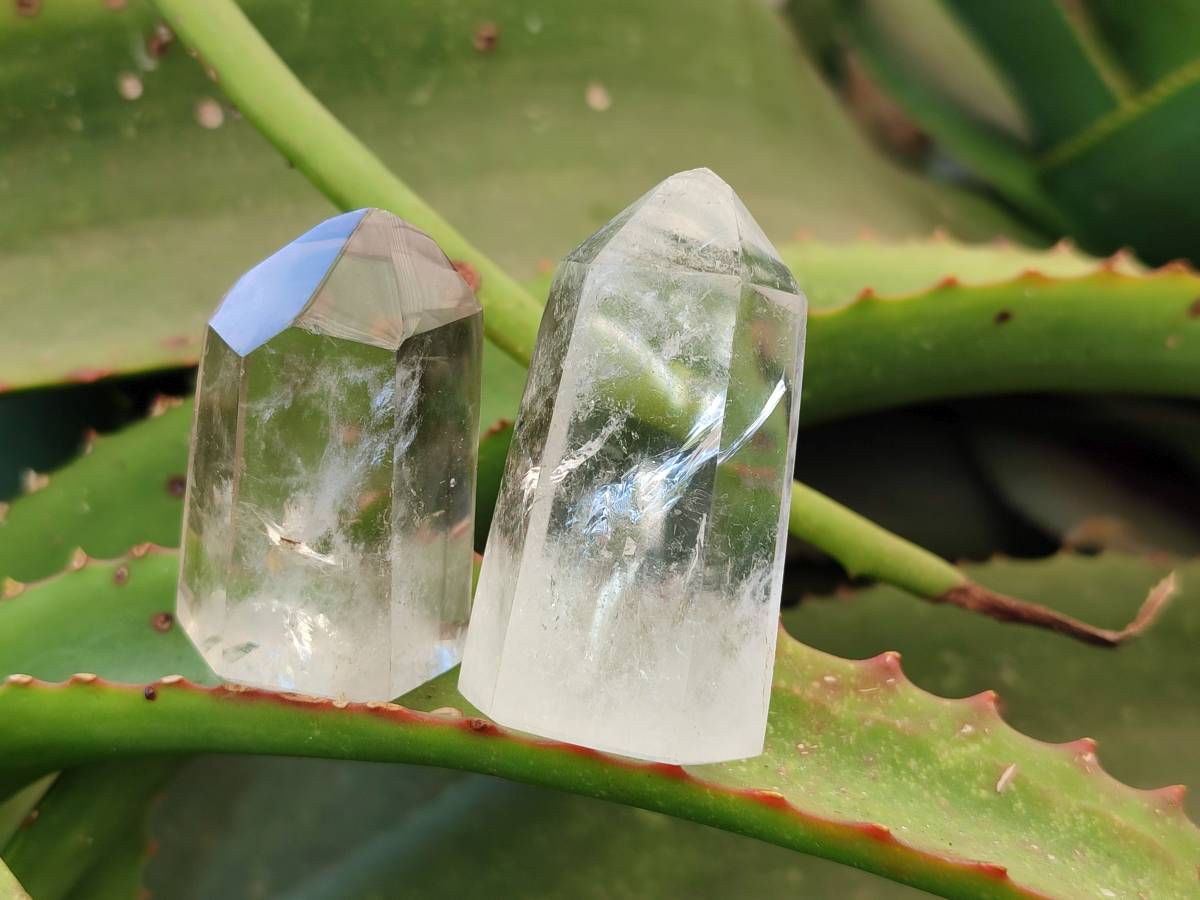 Polished Clear and Smokey Phantom Quartz Crystals with Rainbow Veils x 24 From Madagascar - Toprock Gemstones and Minerals 