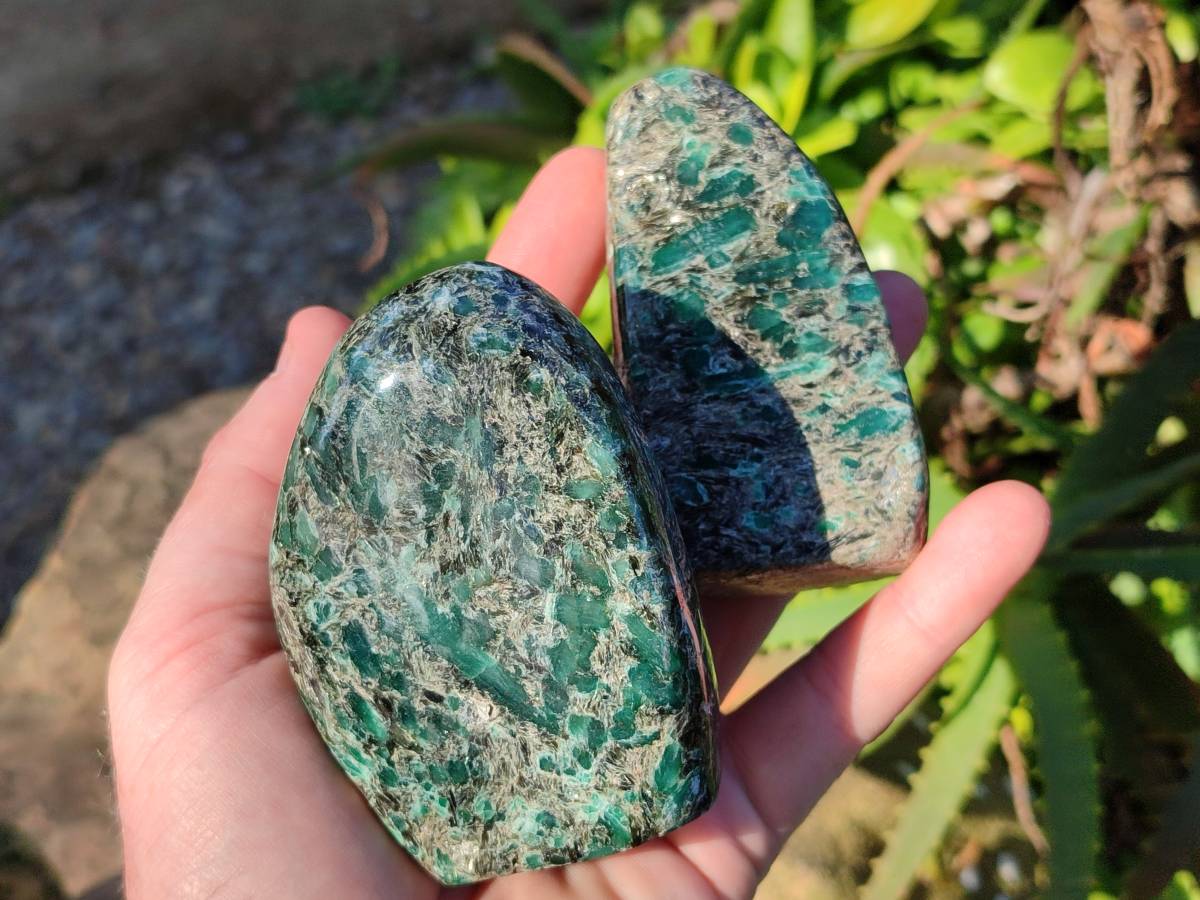 Polished Emerald Mica In Matrix 'Mutokolite' Standing Free Forms x 3 From Mutoko, Zimbabwe - Toprock Gemstones and Minerals 