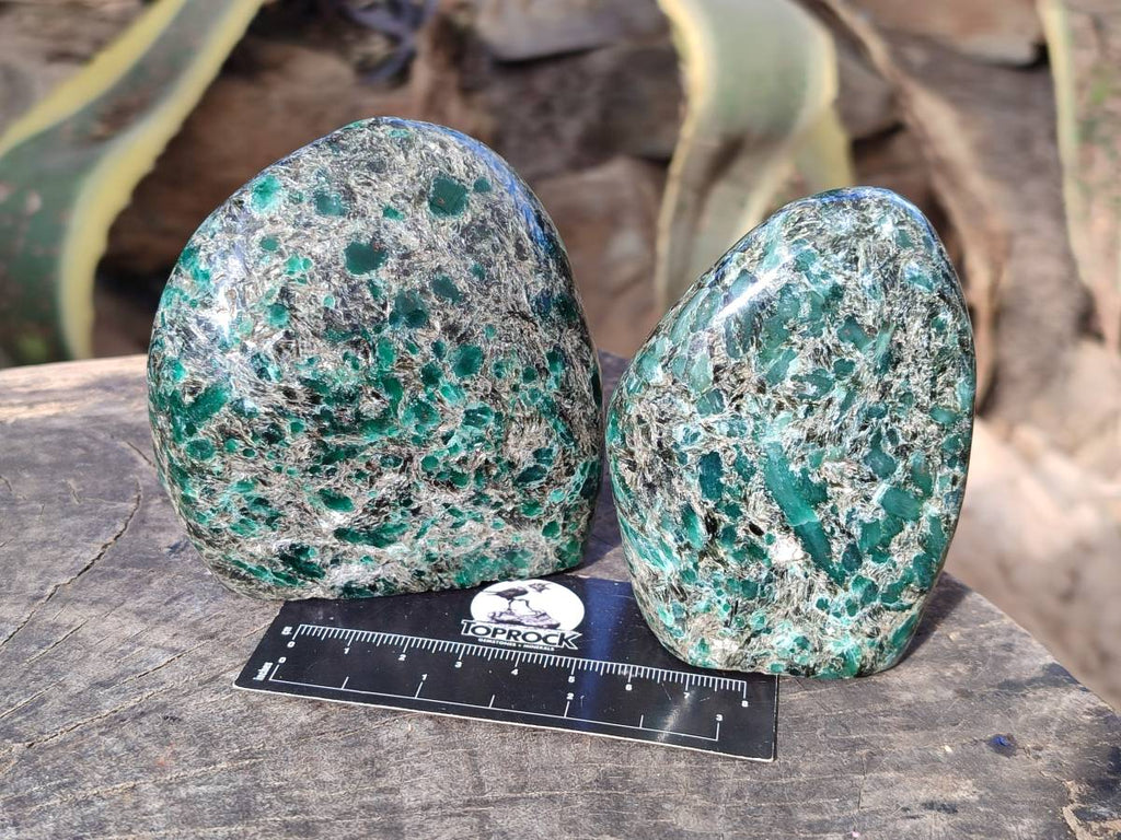 Polished Emerald Mica In Matrix 'Mutokolite' Standing Free Forms x 3 From Mutoko, Zimbabwe - Toprock Gemstones and Minerals 