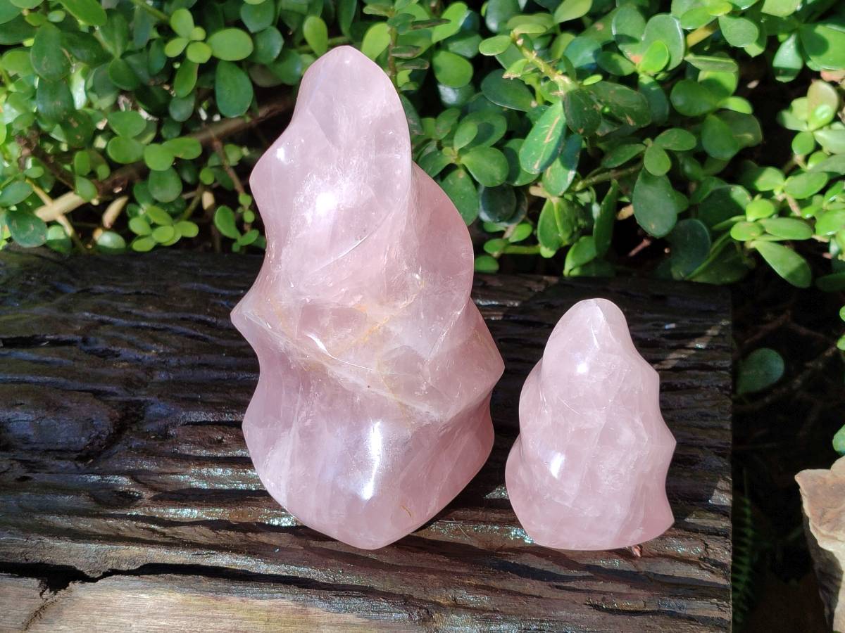 Polished Gemmy Rose Quartz Flames x 2 Madagascar - Toprock Gemstones and Minerals 