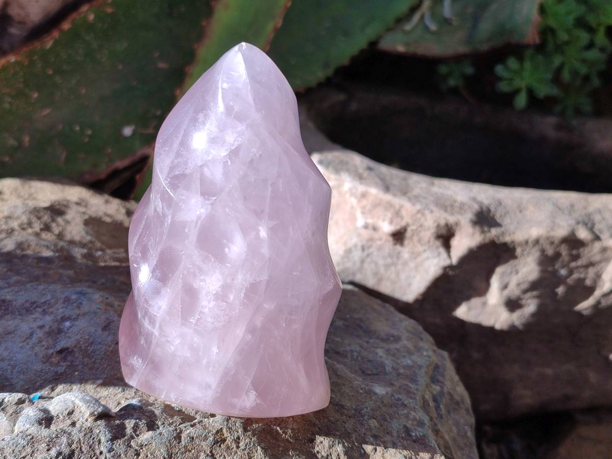 Polished Gemmy Rose Quartz Flames x 2 Madagascar - Toprock Gemstones and Minerals 