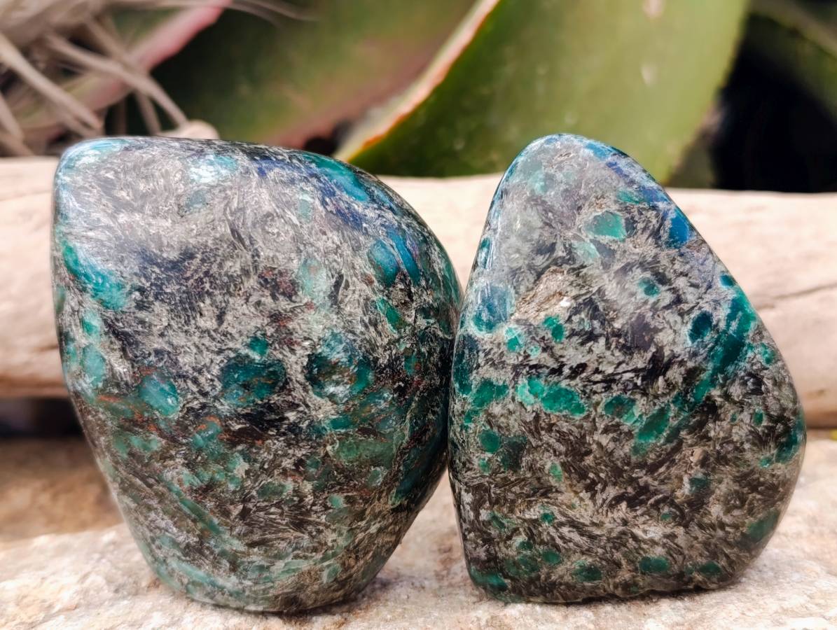 Polished Emerald Mica In Matrix Standing Free Forms x 3 From Mutoko, Zimbabwe - Toprock Gemstones and Minerals 