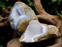 Natural Blue Lace Agate Geode Specimens x 4 From Nsanje, Malawi