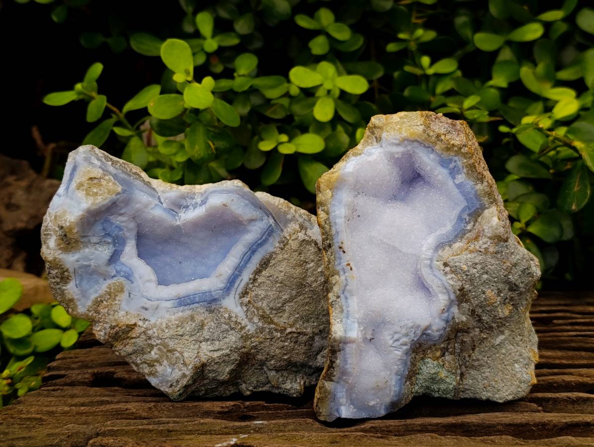 Natural Blue Lace Agate Geode Specimens x 4 From Nsanje, Malawi - Toprock Gemstones and Minerals 