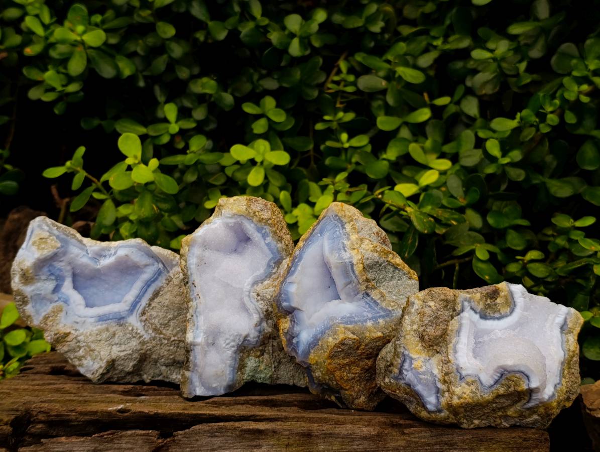Natural Blue Lace Agate Geode Specimens x 4 From Nsanje, Malawi - Toprock Gemstones and Minerals 