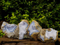 Natural Blue Lace Agate Geode Specimens x 4 From Nsanje, Malawi