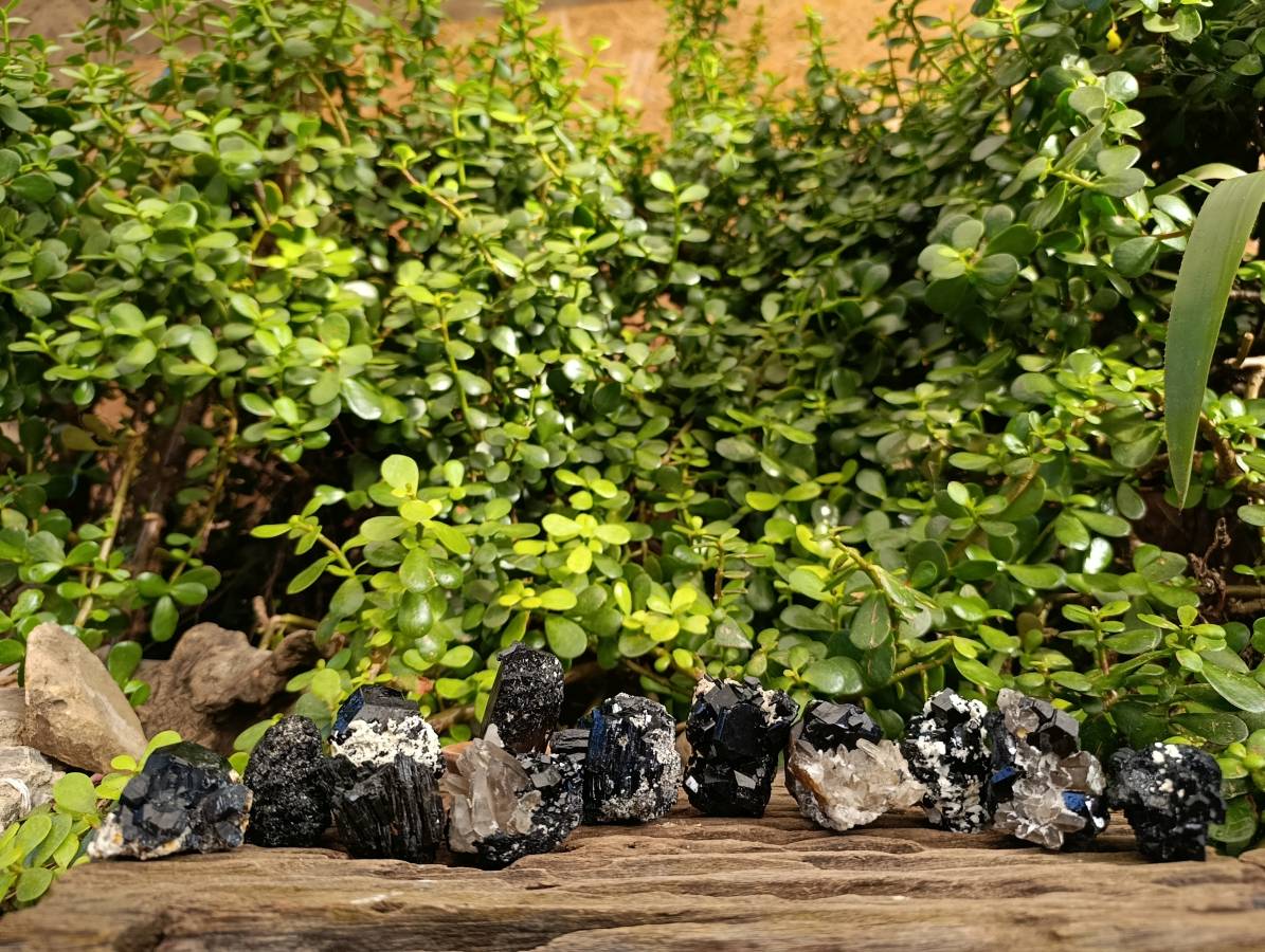 Natural Schorl Black Tourmaline, Smokey Quartz and Hyalite Opal Specimens x 12 From Erongo, Namibia - Toprock Gemstones and Minerals 