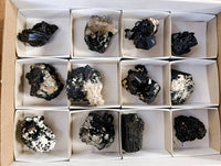 Natural Schorl Black Tourmaline, Smokey Quartz and Hyalite Opal Specimens x 12 From Erongo, Namibia
