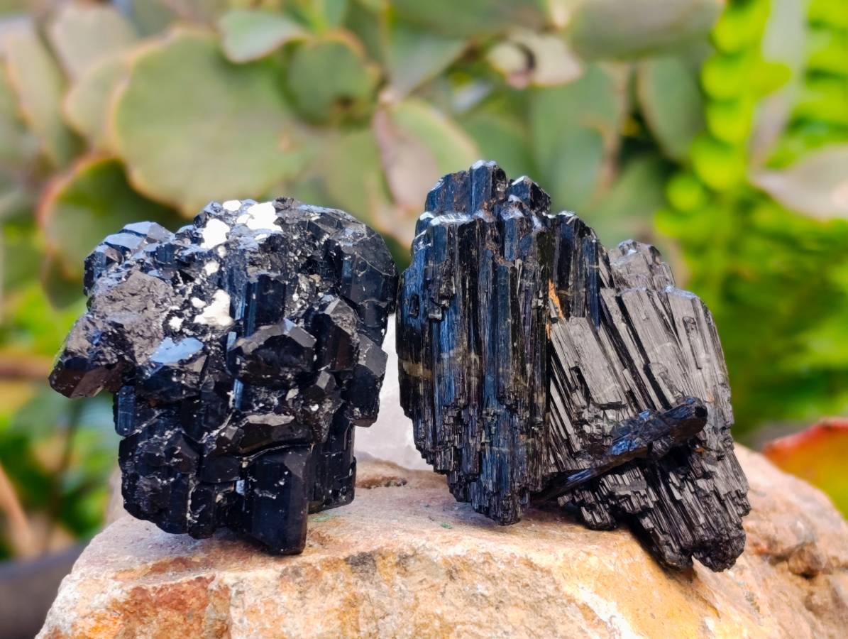 Natural Schorl Black Tourmaline, Smokey Quartz and Hyalite Opal Specimens x 12 From Erongo, Namibia - Toprock Gemstones and Minerals 