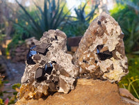 Natural Schorl Black Tourmaline, Smokey Quartz and Hyalite Opal Specimens x 3 From Erongo, Namibia