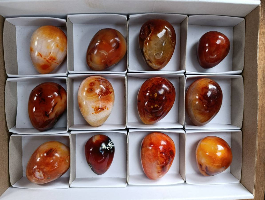 Polished Carnelian Agate Gemstone Eggs x 12 From Madagascar - Toprock Gemstones and Minerals 