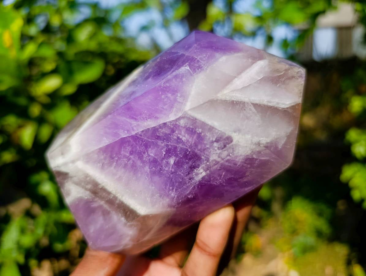 Polished Chevron Amethyst Points x 2 from Ankazobe, Madagascar - Toprock Gemstones and Minerals 