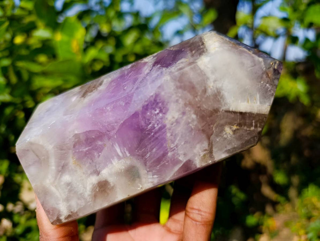 Polished Chevron Amethyst Points x 2 from Ankazobe, Madagascar - Toprock Gemstones and Minerals 