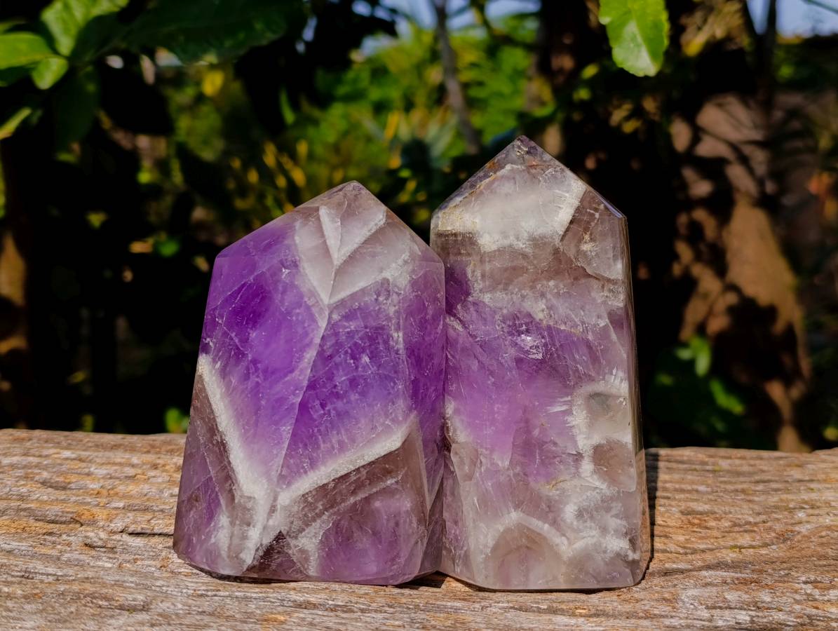 Polished Chevron Amethyst Points x 2 from Ankazobe, Madagascar - Toprock Gemstones and Minerals 