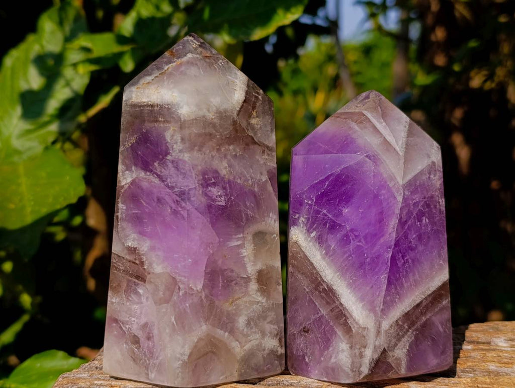 Polished Chevron Amethyst Points x 2 from Ankazobe, Madagascar - Toprock Gemstones and Minerals 