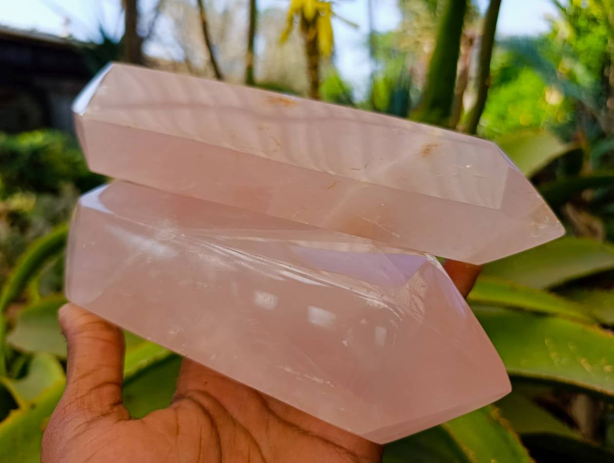 Polished Double Terminated Rose Quartz Points x 2 Madagascar - Toprock Gemstones and Minerals 