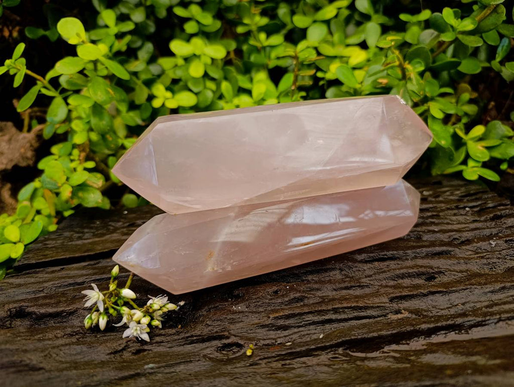 Polished Double Terminated Rose Quartz Points x 2 Madagascar - Toprock Gemstones and Minerals 